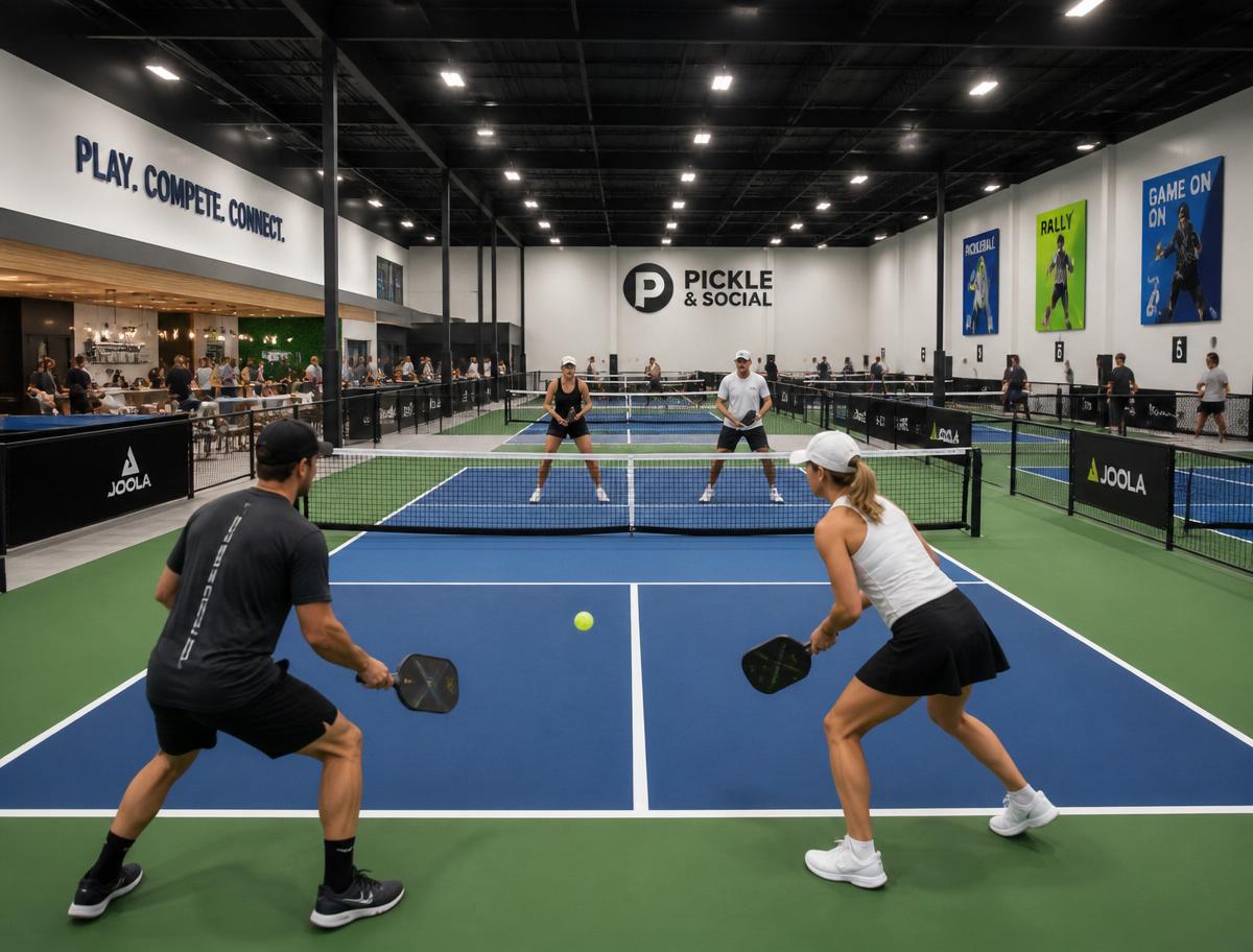 Modern indoor pickleball facility in Florida with multiple courts